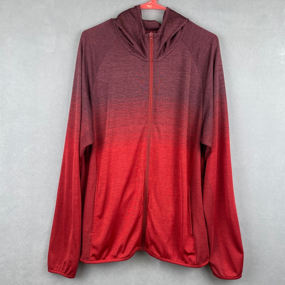 Uniqlo Dry-EX Full Zip Hoodie Men XL Red Ombre Gradient Odor Control Gorpcore